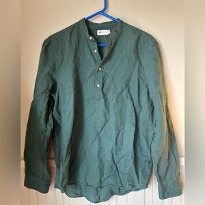 Zara Men's Forest Green Casual Long Sleeve Henley Shirt